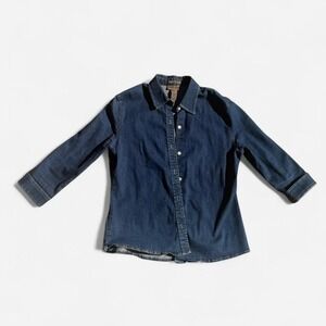 Jones New York navy denim button up shirt Size M